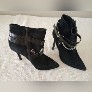 Le Chateau Black Stiletto Boots with Chain Accent